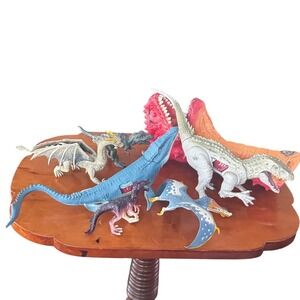 2 Jurassic World Dinosaur Figures Plus Lot of 7 Total Mosasaurus Ect Preloved